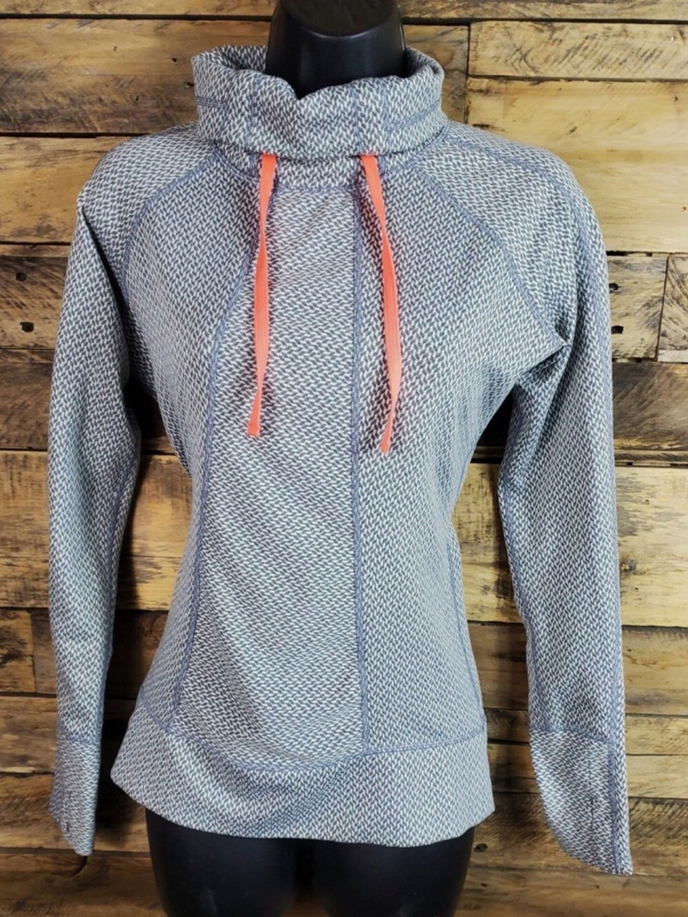 Avalanche Heathered Gray Funnel Neck Pullover with Coral Drawcords